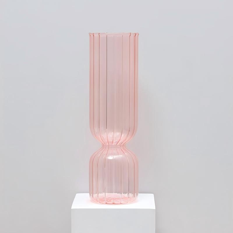 Straight pink striped vase