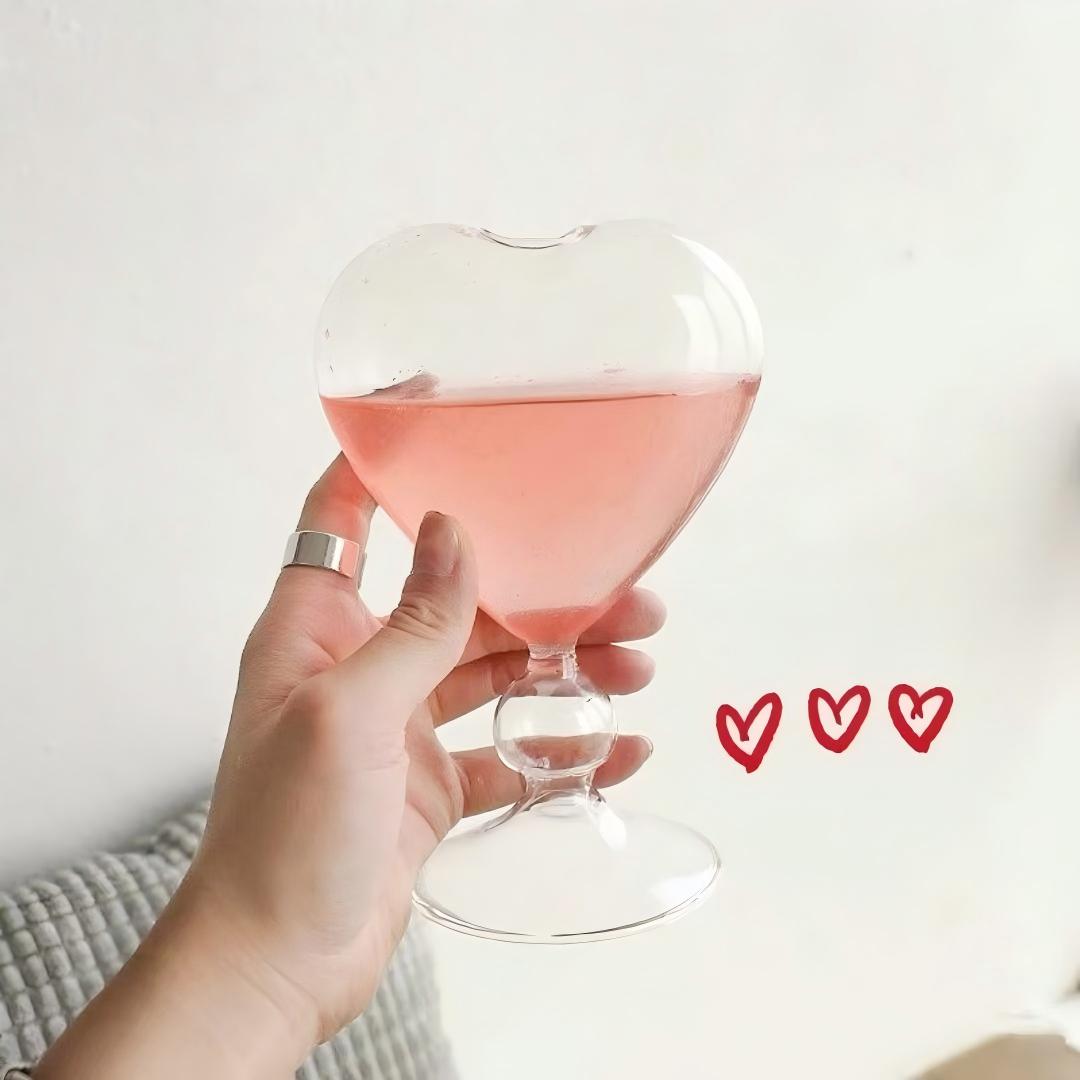 Heart-shaped glossy wine glass